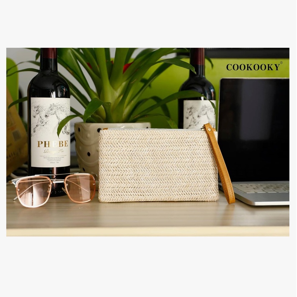 Womens Straw Clutch Bag Bohemian Summer Beach Straw Purse - Picture 5 of 6